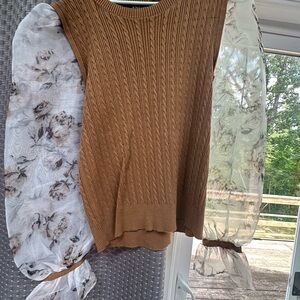 Brown Cable Knit Blouse